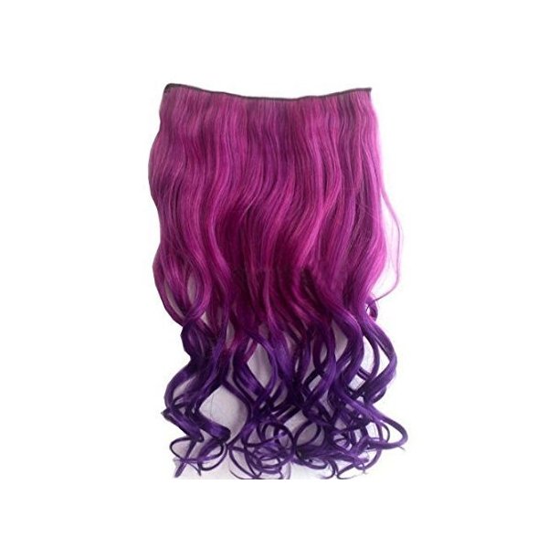 CJESLNA Fashion Sexy Two Tone Long Curl/curly/wavy Clip in Hair Extensions Pieces Wig Girls, Shade Hot Pink to Dark Purple