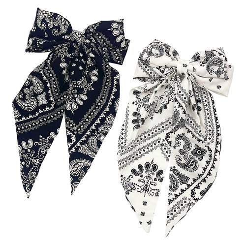 Bow for Hair, 2 Pcs Big Hair Bows for Toddler Girls Women, Black and White Paisley Hair Bow Clips,16x33 Girls Bows for Hair, Hair Clips for Bows