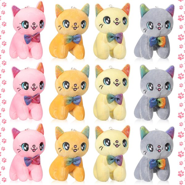 Chalyna 12 Pcs Cute Stuffed Animal Toy 4 Inch Mini Plush Mermaid Tiger Turtle Puppy Pig Alpaca Cat Ornaments Stuffed Doll Keychain Handbag Pendant for Birthday Party Favors DIY Home Decor(Cat Style)