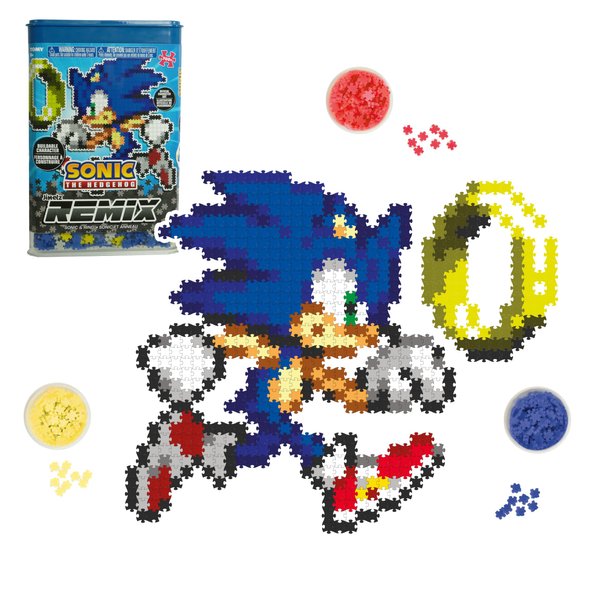 Jixelz Remix Sonic The Hedgehog Craft Kit - Sonic and Ring - No Heat or Glue Required - STEM Building Toys - Pixel Art for Bedroom or College Dorm Room Decor - 700+ Pieces - Ages 8 Years and Up