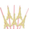 Gold Glitter Eiffel Tower Party Straws - No-Mess Real Gold Glitter Cut-Outs and Decorative Paris Themed Baby Shower or Birthday Party Paper Straws - Set of 24