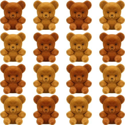 18 Pcs Valentine's Day Miniature Flocked Plush Mini Bears Stuffed Bear Decorations for Birthday Cake Wedding Decorations Bear Party Favor Bag Charm DIY Valentine's Day Decoration Supplies, 1 Inch