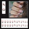 AkiliBIELY French Tip Press on Nails Short Medium Square Black Silver Fake Nails Pink Curve Bling Glue on Nails Cute Women Stick on Nails Acrylic Gel False Nails Wedding Birthday