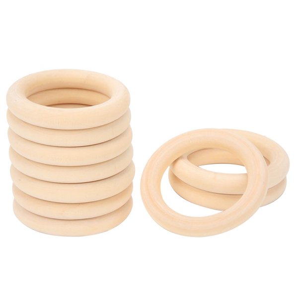 10Pcs Wood Teething Rings, 65mm Baby Unfinished Wood Circles Without Paint, Smooths Wood Circles for Crafts DIY Teething Ring, Jewelry Pendant Connectors (Wood Color-65mm)