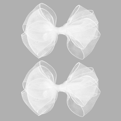 Melyde White Hair Bow Clips 4.72 Inch Mesh Tulle Hair Bows Handmade Boutique Hair Accessories for Kids Girls Women
