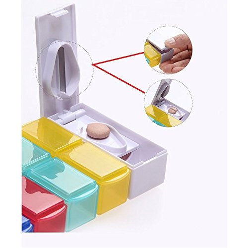 Star-Art 7 Day 2 Compartment Pill Organizer - Prescription, Medicine, Vitamin Case - Daily AM PM Travel Reminder Holder, Medication Dispenser Container - Includes Pill Cutter