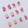 WAFOLOZE Press on Nails Medium Square Fake Nails Red French Tip False Nails with Polychromatic Flower Relief Press ons Designs Acrylic Nails Press on Artificial Nails Stick on Nails for Women 24Pcs