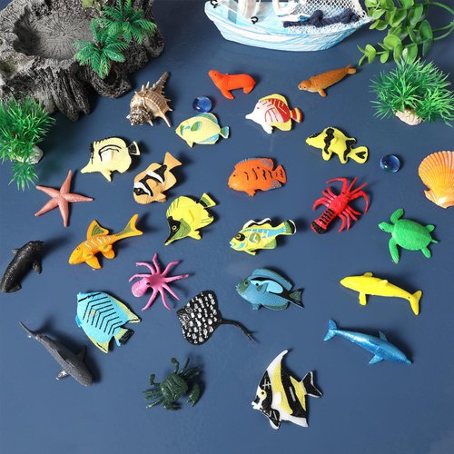 NUOBESTY 24PCS Ocean Sea Animal Figures Realistic Tropical Fish Toys Set Plastic Sea Life Creatures for Party Favors Fish Tank Decorations