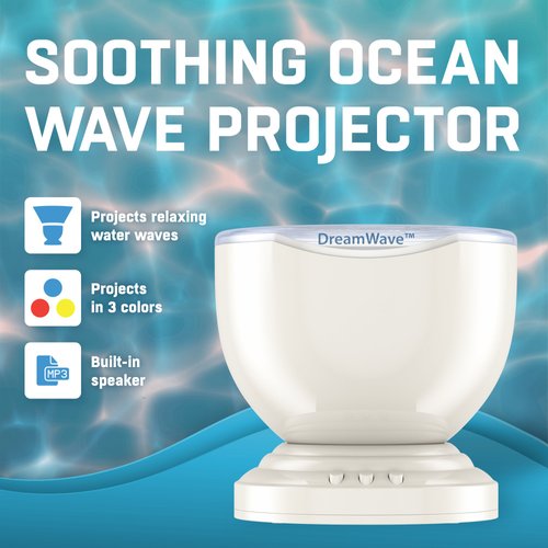 Soothing & Relaxing Ocean Wave Projector LED Night Light with Built-in Stereo Speakers / (12 LED Bulbs - 8 Colors)