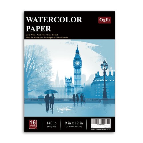 Watercolor Paper Pad, Watercolor Pad 9x12”, 300 GSM/ 140 lb Watercolor Paper, 16 Sheets Cold Press, Perfect for Most Wet & Dry Media, Water Color Paper for Artists & Professionals.