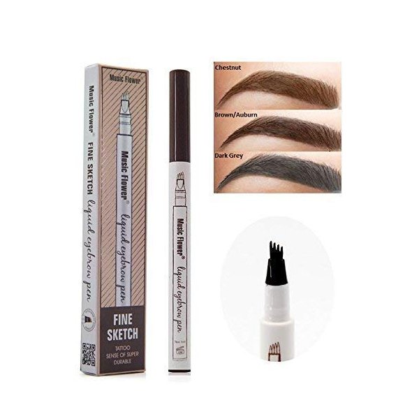 Eyebrow Tattoo Pen, Waterproof brow Ink Gel Tint Four Tips, Long Lasting Hair-Like eybrow best eyebrow filler Microblading 3D Fork Tip - Pack of 1, Dark Grey