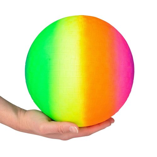 HOWBOUTDIS 8.5 inch Rainbow Playground Ball for Kids - Bouncy 8.5 inch Rubber Ball - Four Square - Kickball - Beach Fun - Durable Outside Play Toys for Boys & Girls - Sold Deflated - Ages 2+