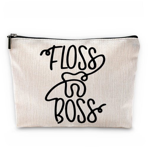 Sufamb Floss Boss Makeup Bag, Funny Dental Assistant Cosmetic Pouch for Women Girls, Funny Gifts for Dentists Women Dental Hygiene Hygienist,Dental Assistant Gifts