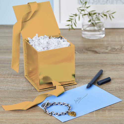 Hallmark Small Gift Box with Bow and Shredded Paper Fill (Gold Signature 4 inch Gift Box with Glitter) for Weddings, Graduations, Bridal Showers, Anniversaries, All Occasion