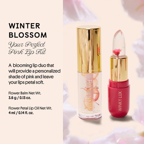 Winky Lux Winter Blossom Pink Lip Kit, Includes Pink Flower Ph Lip Balm & In the Stars Clear Lip Oil, Ph Color Changing Lipstick Kit, Holiday Gift Set