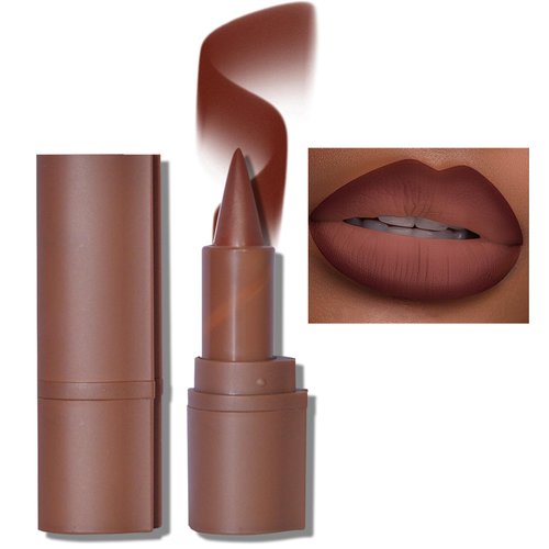 Erinde 2-in-1 Gradient Lip Liner and Lipstick Lip Combo Set, Matte Nude Dark Brown Red Lip Liner Creamy Lip Pencil Crayon, High Pigmented Long lasting Lipstick Makeup, 03# Caramel Brulee