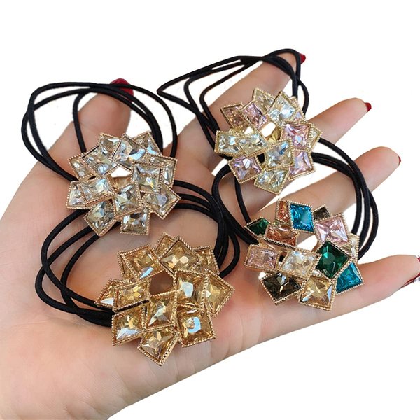 Xiwstar 4Pcs Elegant Women Girls Hair Scrunchies Headband Crystal Rhinestone Hair Bands Ties Accessories Ponytail Holder