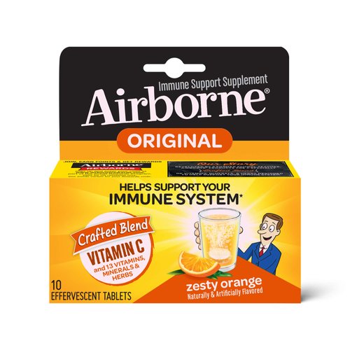Airborne Zesty Orange Effervescent Tablets, 10 Count - 1000mg of Vitamin C - Immune Support Supplement (Pack of 6)