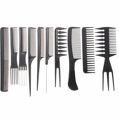 Banfluxion 10 Piece Black Professional Salon Hair Styling Barber Combs Kit Hair Barber Comb Set Plastic Fine and Wide Tooth Hair Combs for Hairdressing Stores and Styling Stores