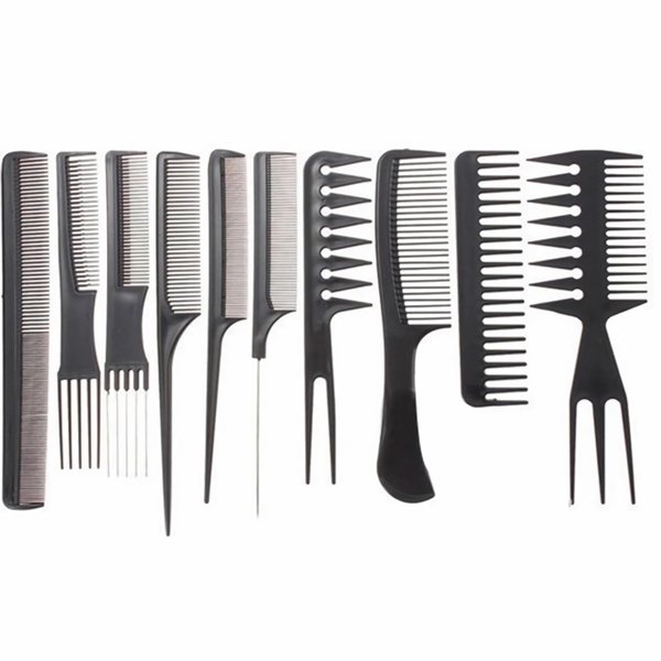 Banfluxion 10 Piece Black Professional Salon Hair Styling Barber Combs Kit Hair Barber Comb Set Plastic Fine and Wide Tooth Hair Combs for Hairdressing Stores and Styling Stores