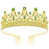 FASOTY Gold Tiara Green Crystal Crown with Combs Elegant Princess Tiaras and Crowns for Women Girls Rhinestone Headband for Bride Bridal Wedding Birthday Party Prom