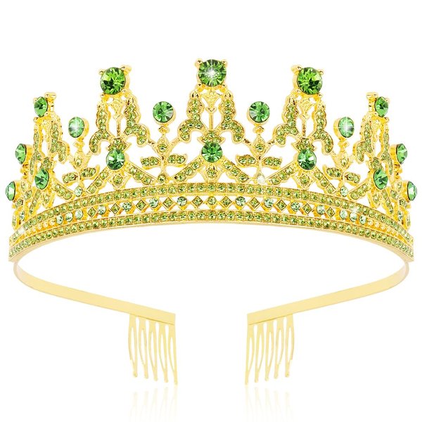 FASOTY Gold Tiara Green Crystal Crown with Combs Elegant Princess Tiaras and Crowns for Women Girls Rhinestone Headband for Bride Bridal Wedding Birthday Party Prom