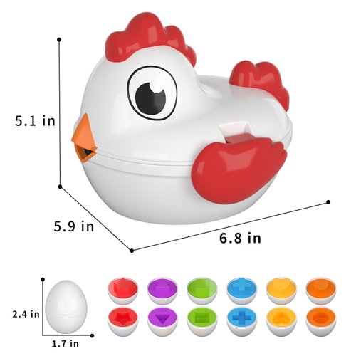 TEMI Toddler Chicken Easter Eggs Toys - Color Matched Game Shape Sorter with 6 Toy Eggs for Kids, Fine Motor Skills Sensory Toys, Educational Gifts for 3 4 5 6 Girls Boys Baby