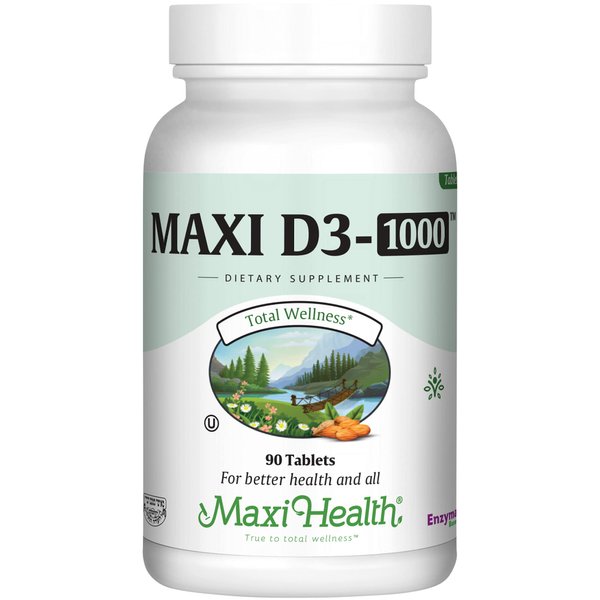 Maxi Health Vitamin D3 1000 IU Dietary Supplement - Easy to Swallow - Odorless & Tasteless - Supports Calcium Absorption, Immune Health and Bone Health in Adult Women & Men - 90 Tablets