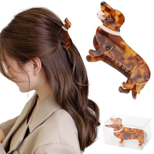 Hapdoo Dachshund Gifts for Women, Acetate Dachshund Dog Hair Clips for Puppy Lovers, Cute Animal Pet Claw Clip Hair Accessories Stocking Stuffers for Christmas, Thanksgiving Valentines Birthday