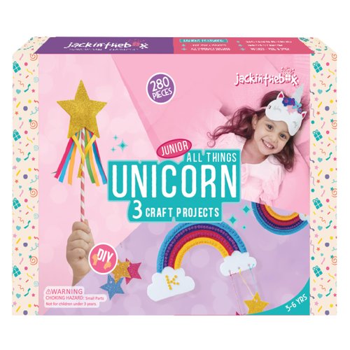 jackinthebox Unicorn Craft kit for 3 to 5 Year olds, 3 Craft Projects, Great Gift for Kids Ages 3 4 5 Years,Craft kit for Kids, No Mess Art for Kids, Craft Kits & Supplies, DIY Creative Activity
