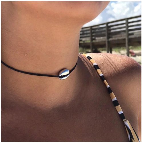 Yheakne Boho Layered Suede Choker Necklace Black Leather Shell Necklace Silver Sea Shell Necklace Short Minimalist Collar Necklace Chain Jewelry for Women Beach Lover Gifts