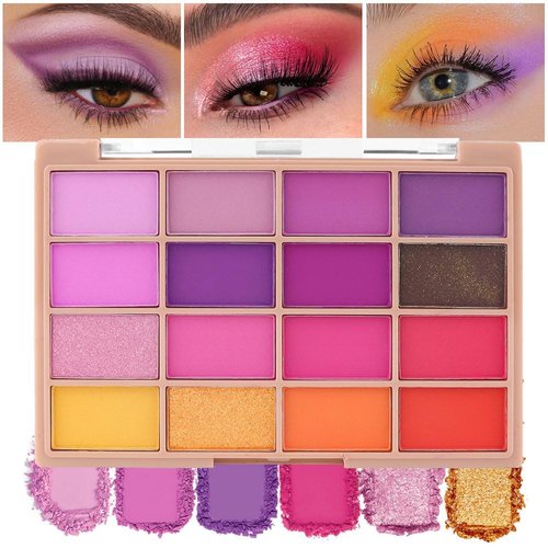 16 Colors Purple Dark Pink Colorful Eye Shadow Makeup Pallet,High Pigmented Rainbow Matte Shimmer Glitter Eyeshadow Makeup Pallet Gift Kit,Long Lasting Waterproof Blendable Natural Eye Shadow Powder