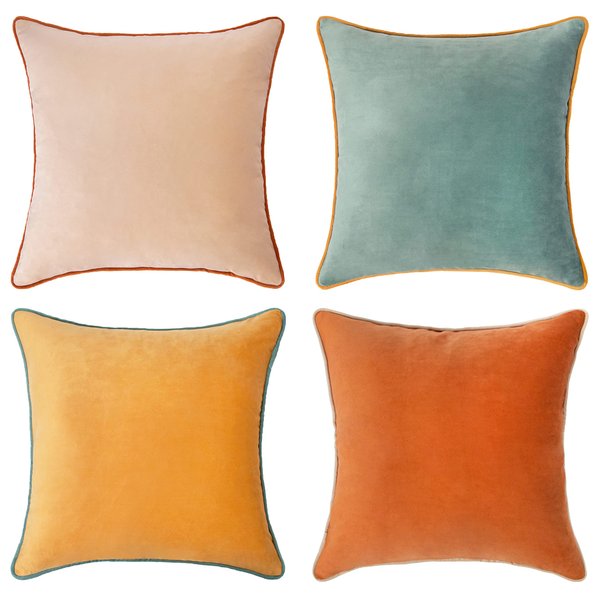 MONDAY MOOSE Decorative Throw Pillow Covers Cushion Cases, Set of 4 Soft Velvet Modern Double-Sided Designs, Mix and Match for Home Decor, Pillow Inserts Not Included (18x18 inch, Orange/Teal)