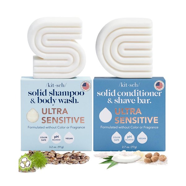 Kitsch Shampoo & Body Wash Bar, 2-in-1 Conditioner & Shave Bar for Hair & Body, Made in US, Vegan Soap , 5 Ingredients, Scent Free, Paraben Free