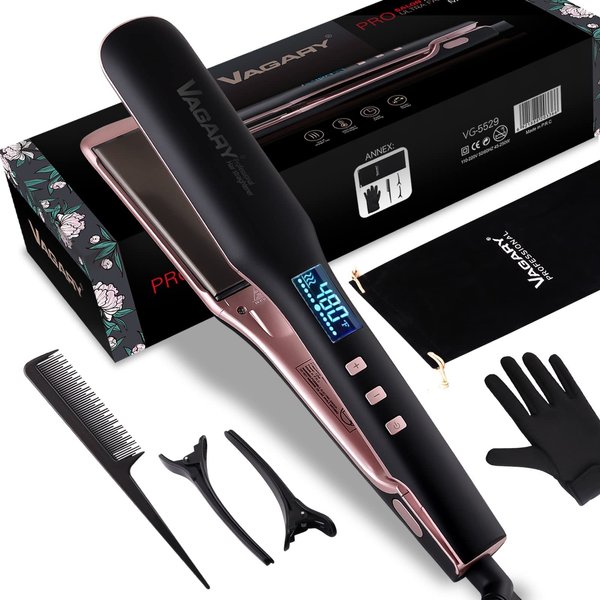 VAGARY Hair Straightener and Curler 2 in 1, Straightening Iron with Anion Hair Care. Flat Iron with Constant Temperature Set Up for All Kinds of Hair Quality. Gift for Women