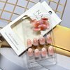 Press on Nails Oval Medium Length Cat Eye False Nails Artificial Acrylic Nails Nude Pink Design Almond Fake Nails Full Cover Glossy Reusable Coffin Nails Glue on Nails for Women 24Pcs