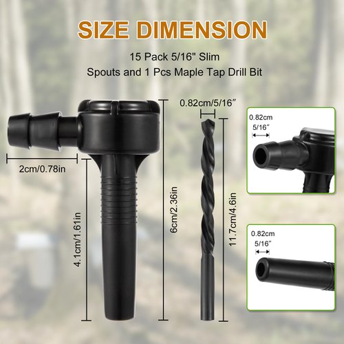 Maple Syrup Tapping Kit, Upgrade Maple Taps Set Include (15) Maple Syrup Taps, 1 Maple Tap Drill Bit, Maple Tree Tapping Kit for Experts or Beginners (15 Set)