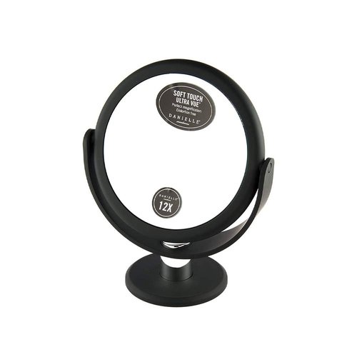 Danielle Creations 6.75-Inch Portable Two-Sided Vanity Round Vanity Makeup Mirror, No-Slip Soft Touch with 360 Rotation, 12x Magnification, Midnight Matte Black