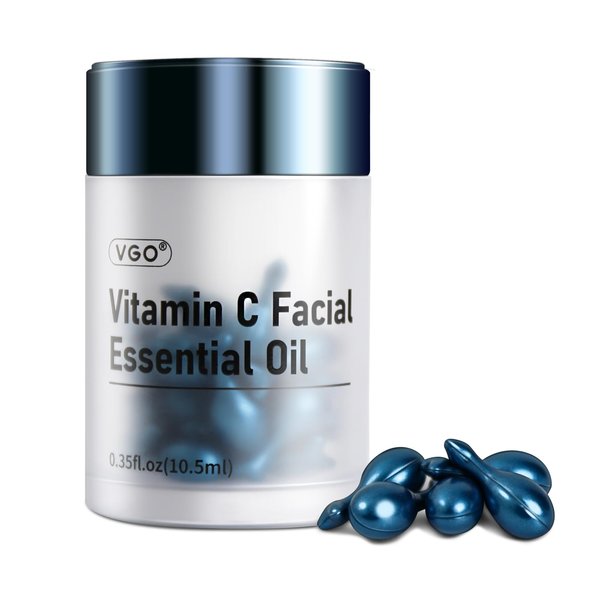 VGO Vitamin E and C Facial Oil Blend with 10 Essential Oils in Capsules, For Glowing, Radiant Skin ，30 Count