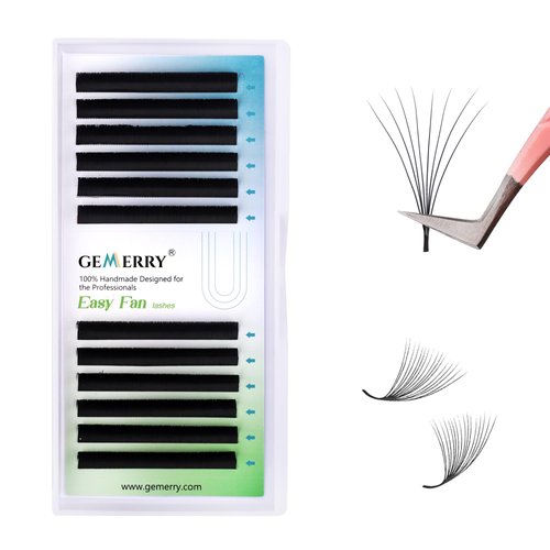GEMERRY Eyelash Extension Volume Lash Extensions Rapid Blooming 03 05 07 C/D Curl 8-20mm Easy Fan Lash Extensions Mixed & Single Length Tray Self Fanning Lash Extension（0.05-D-14)