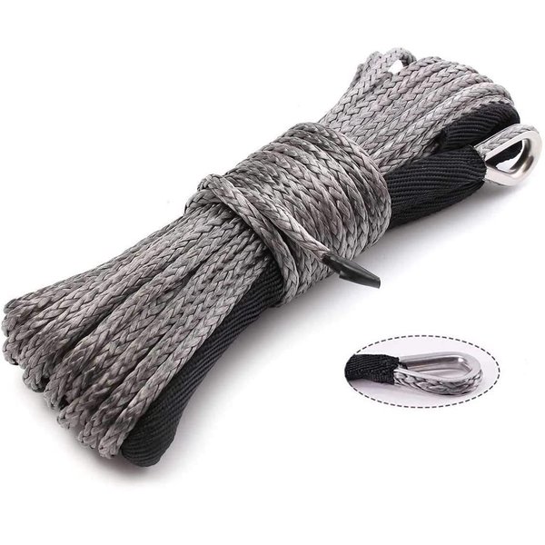 Synthetic Winch Rope 1/4" x 50' 7800 LBs 6 MM x 15 M with Sheath for atvs Winches ATV UTV SUV Truck Boat(Gray)