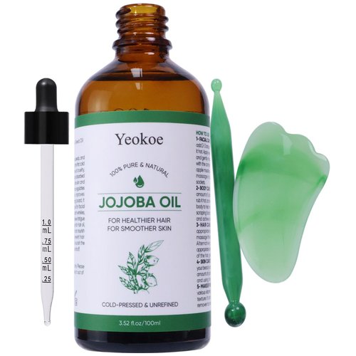 Yeokoe Jojoba Oil Pure Cold Pressed & Unrefined Gua Sha for Healthier hair & Smoother skin Base Carrier Moisturizing Oil 3.52oz/100ml