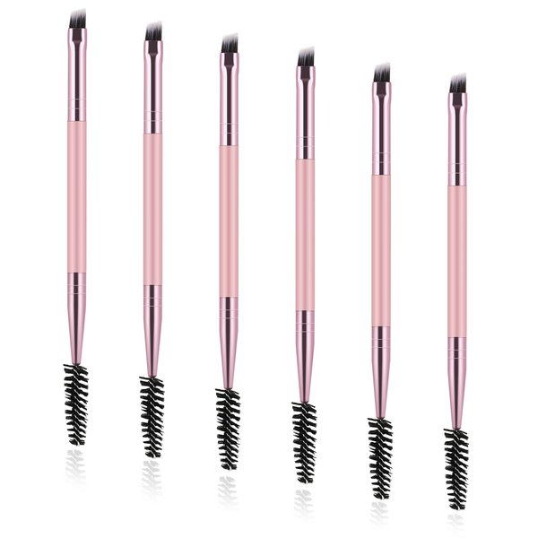 Giantree 6 Packs Duo Eyebrow Brush, Angled Eye Brow Brush and Spoolie Brush, Mini Eyelash Brush for Tinting Angled Eyebrow Precise Brow Brushing(6Pcs Set)