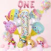 12Pcs Ice Cream Balloons, Ice Cream Candy Birthday Decorations 40 inch Number Pink One Year Old Balloon Mylar Foil Balloon Foil Helium Balloons Sweet One Ice Cream Theme Birthday Party Supplies