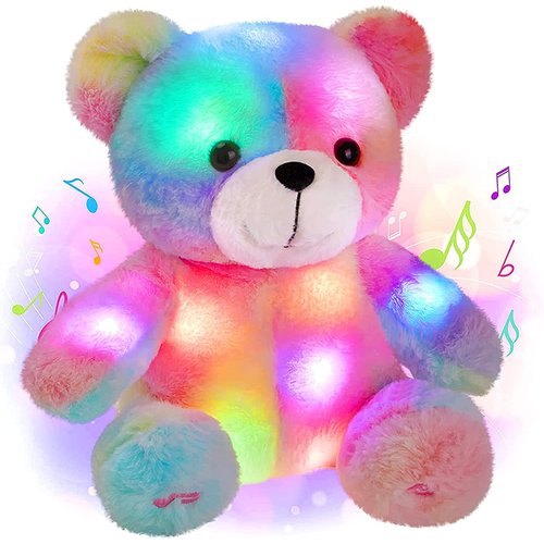 SENCU Teddy Bear Stuffed Animal,12 Inch Light Up Music Bears Soft Stuff Animals Cute LED Plush Toys Birthday Mother's Day Valentines Gifts for Baby Newborn Girls Mom Girlfriend