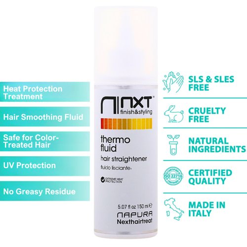 NAPURA Heat Protectant & Flat Iron Treatment (5.07 fl oz) - Hair Smoothing Thermal Fluid - Exceptional Silkiness, Softness, and Shine with Active Shine Technology and Vitamin E