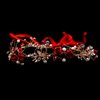 Vctitil Crystal Hairband Earring Set Red Headdress With Ribbon Wedding Jewelry Tiaras Rose Flower Crown Pearl Wedding Hair Jewelry