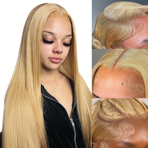 FNSD 20 Inch Honey Blonde Wig Human Hair #27 Color Straight Lace Front Wigs 13x4 Honey Blonde HD Lace Front Wig Human Hair 150 Density Glueless Straight Blonde Wigs Pre plucked With Baby Hair