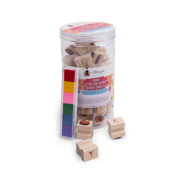 Arabic Alphabets & Number Wooden Stamps with Ink Pad in Jar– Educational Learning & Development Tool for Kids – Fun Montessori Arabic Language & Number Recognition Set for Toddlers & Preschoolers