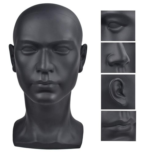 Ba Sha PVC Mannequin Head Black Male Manikin Dummy Stand Model Display Hat Scarf Wigs Hair Glasses Hat Beauty Styling Tool with Mount Hole